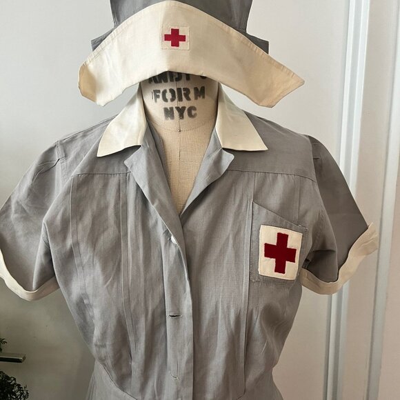 WWII VINTAGE 40s AMERICAN RED CROSS UNIFORM VOLUNTEER NURSE MILITARY DRESS & HAT - Picture 3 of 11
